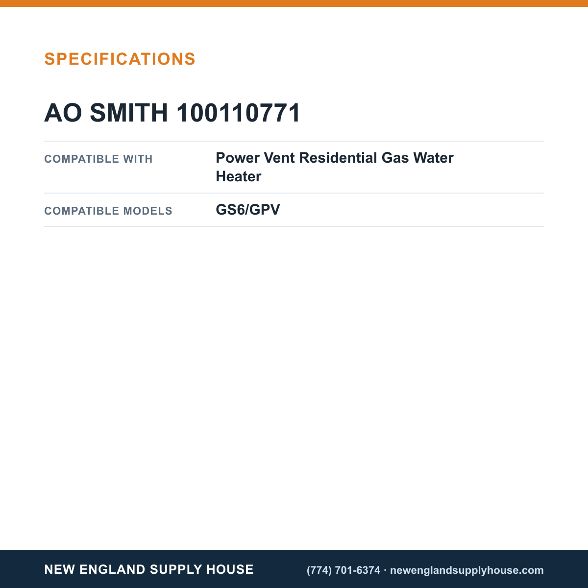 AO Smith 100110771 Water Heater Hot Surface Igniter Assembly Kit specifications — New England Supply House [NESH-SPECTABLE-V1]
