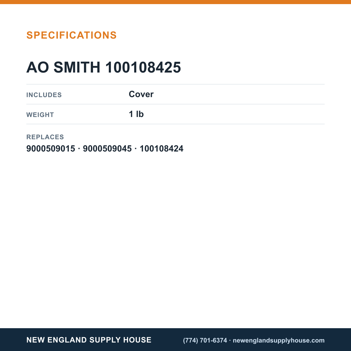 AO Smith 100108425 Thermostat Kit specifications — New England Supply House [NESH-SPECTABLE-V1]