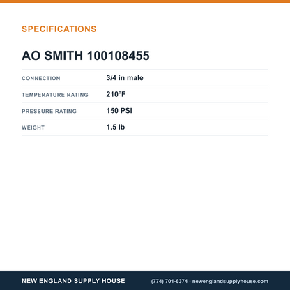 AO Smith 100108455 Temperature and Pressure Relief Valve specifications — New England Supply House [NESH-SPECTABLE-V1]