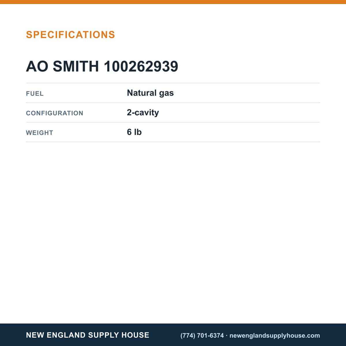 AO Smith 100262939 Gas Valve specifications — New England Supply House [NESH-SPECTABLE-V1]
