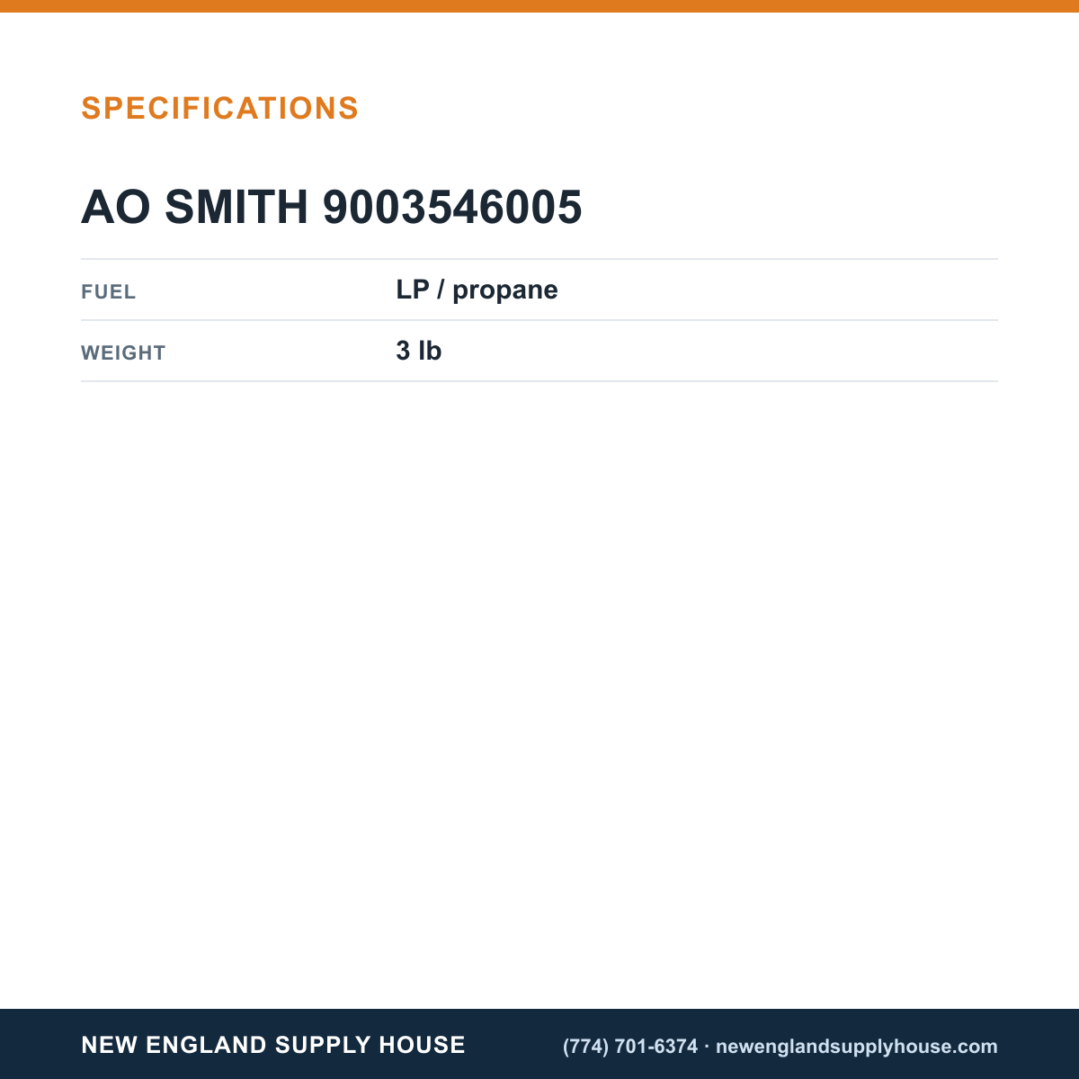 AO Smith 9003546005 Burner Assembly specifications — New England Supply House [NESH-SPECTABLE-V1]