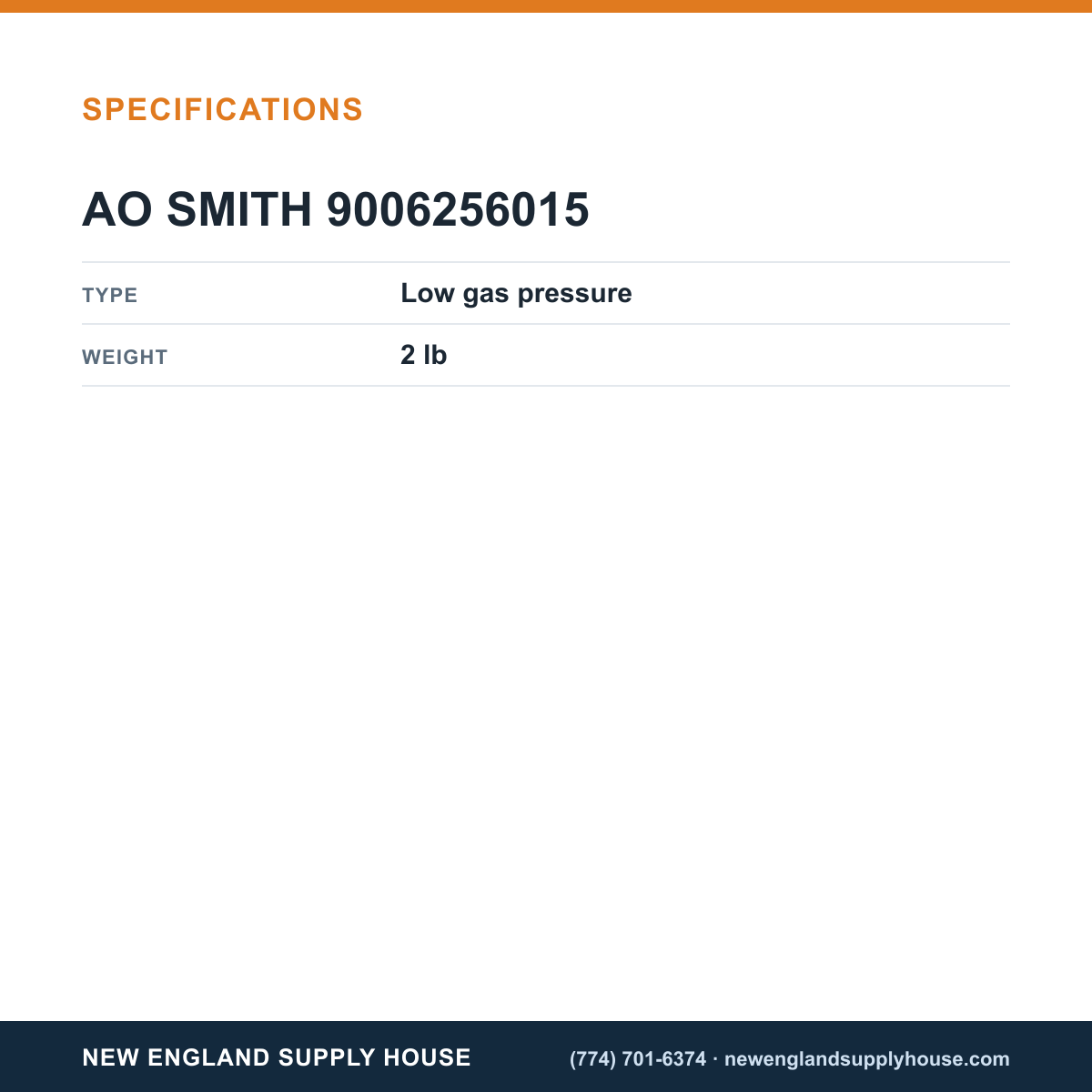 AO Smith 9006256015 Gas Pressure Switch specifications — New England Supply House [NESH-SPECTABLE-V1]