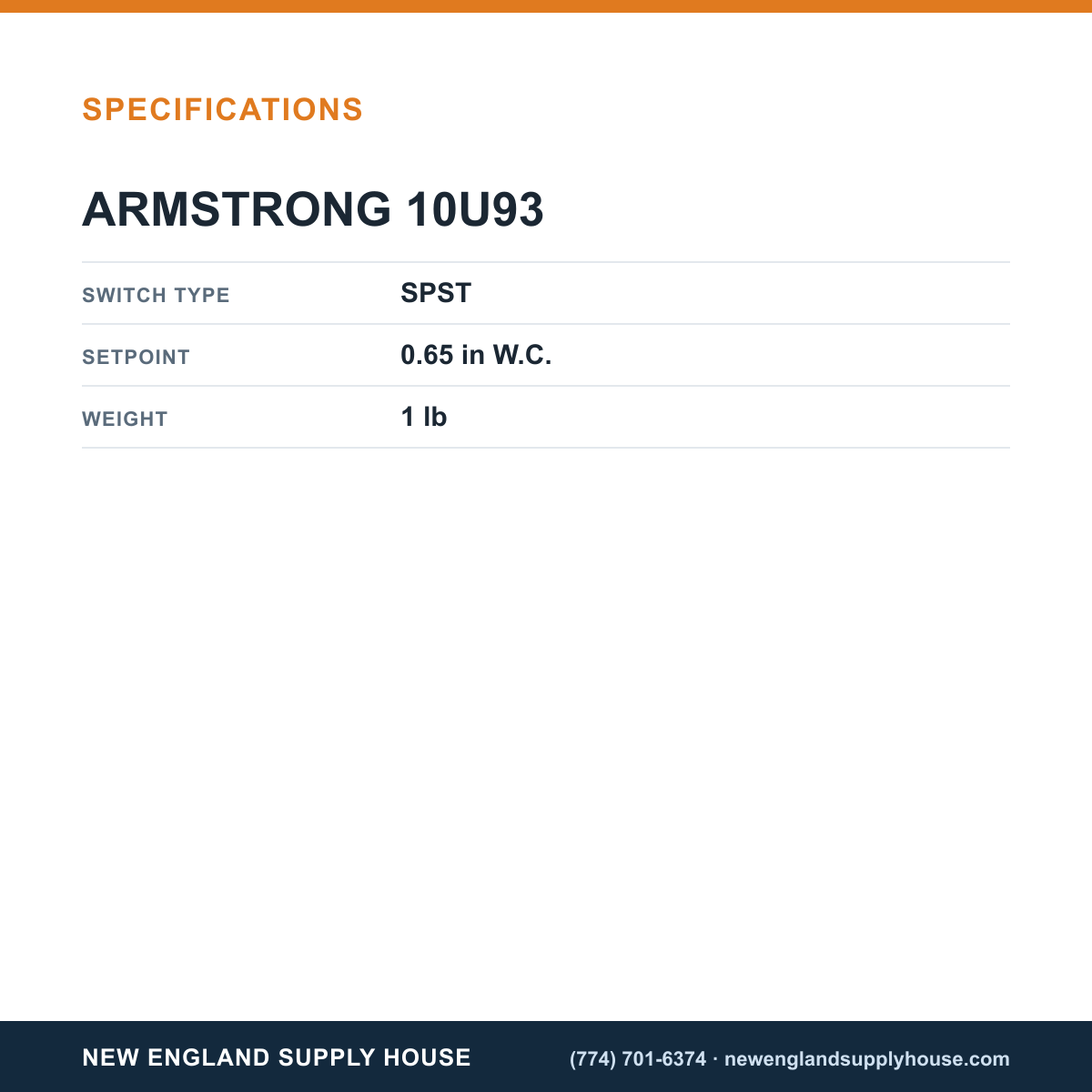 Armstrong 10U93 Pressure Switch Kit specifications — New England Supply House [NESH-SPECTABLE-V1]
