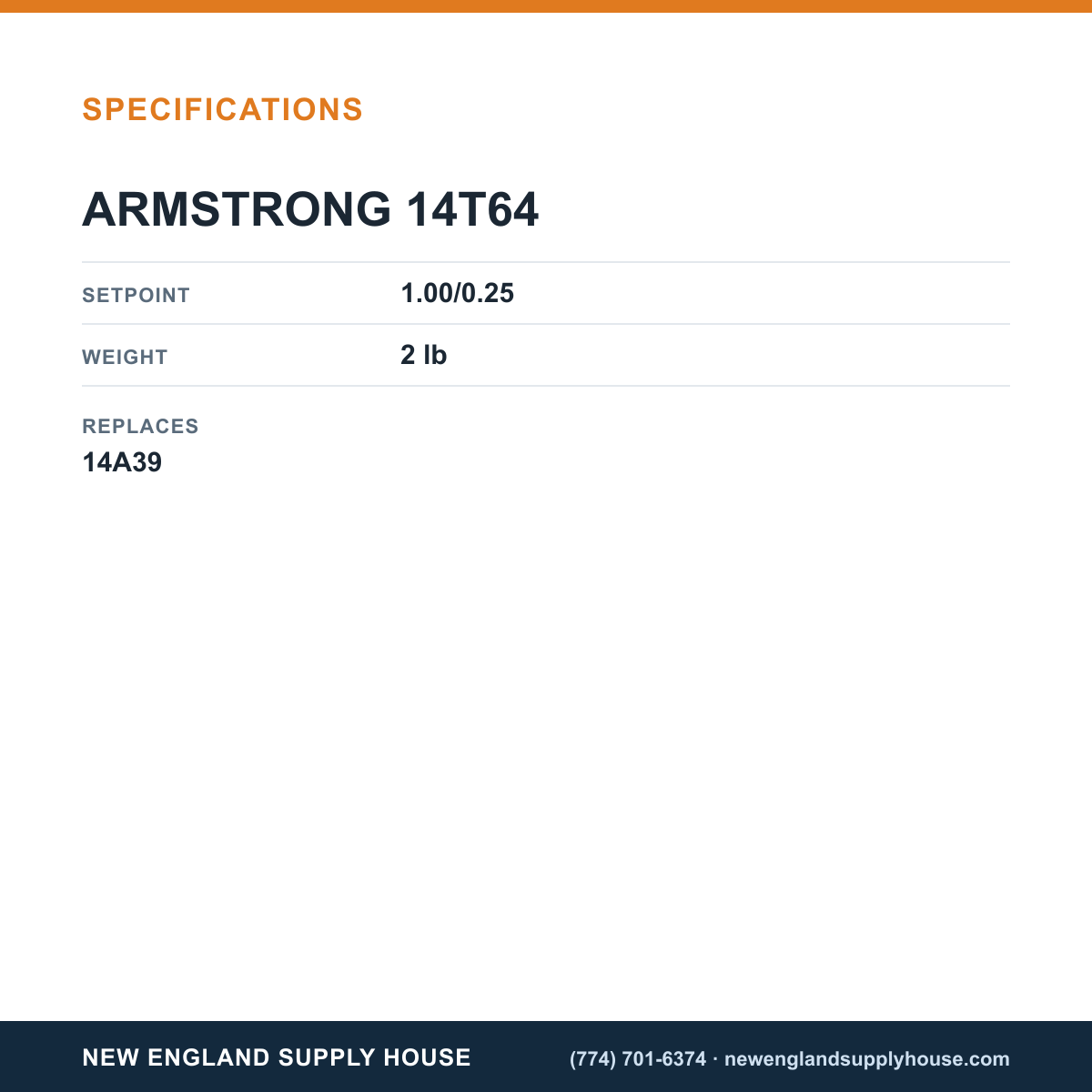 Armstrong 14T64 Pressure Switch specifications — New England Supply House [NESH-SPECTABLE-V1]