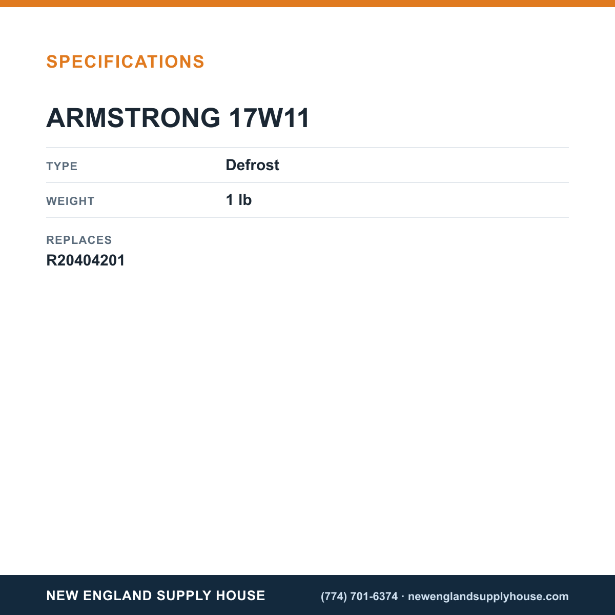 Armstrong 17W11 Defrost Thermostat specifications — New England Supply House [NESH-SPECTABLE-V1]