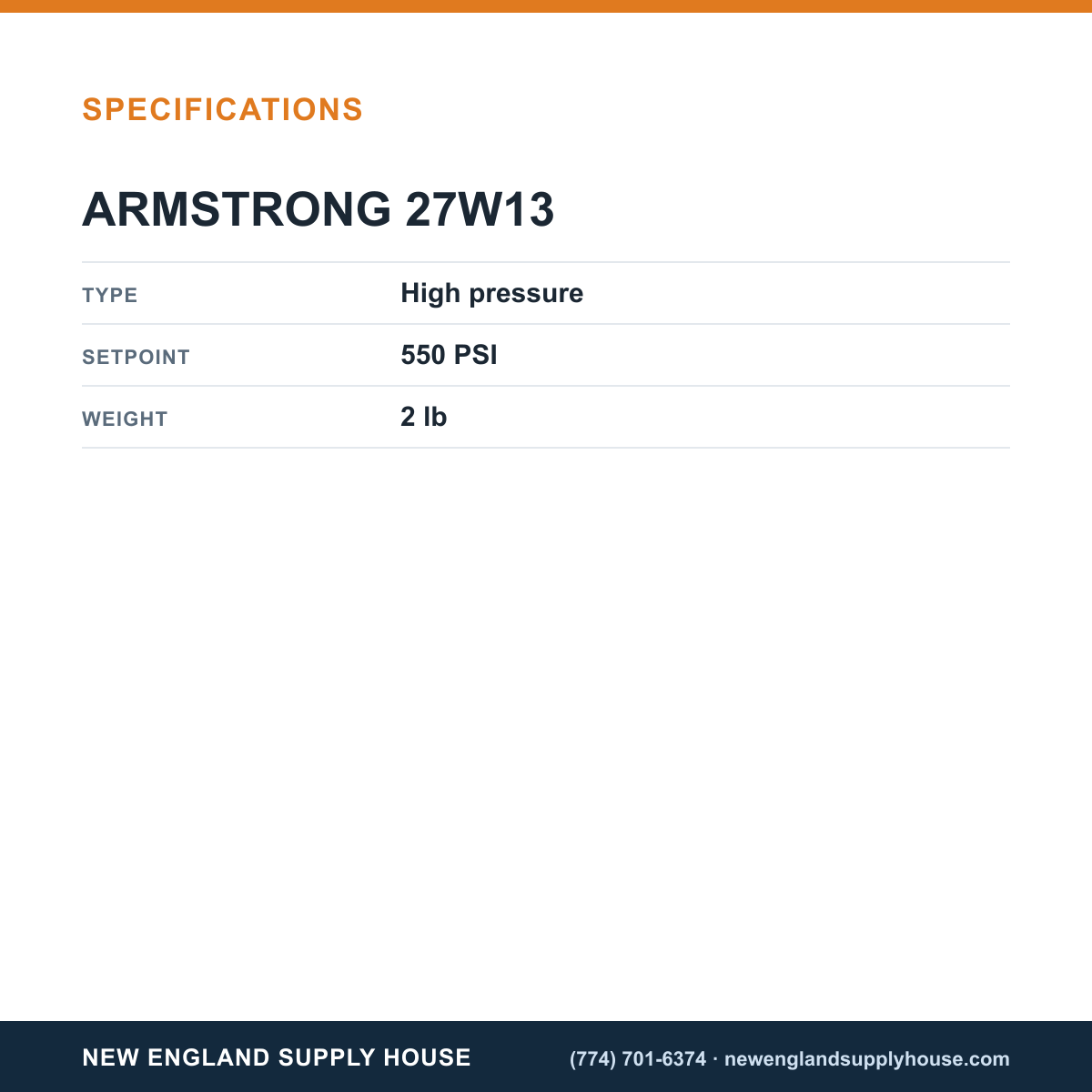 Armstrong 27W13 Pressure Switch specifications — New England Supply House [NESH-SPECTABLE-V1]