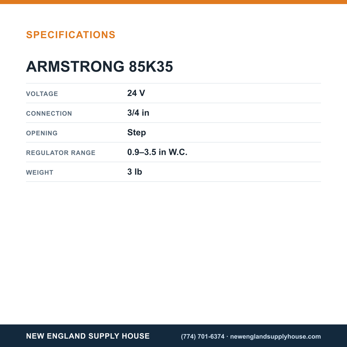 Armstrong 85K35 Gas Valve specifications — New England Supply House [NESH-SPECTABLE-V1]