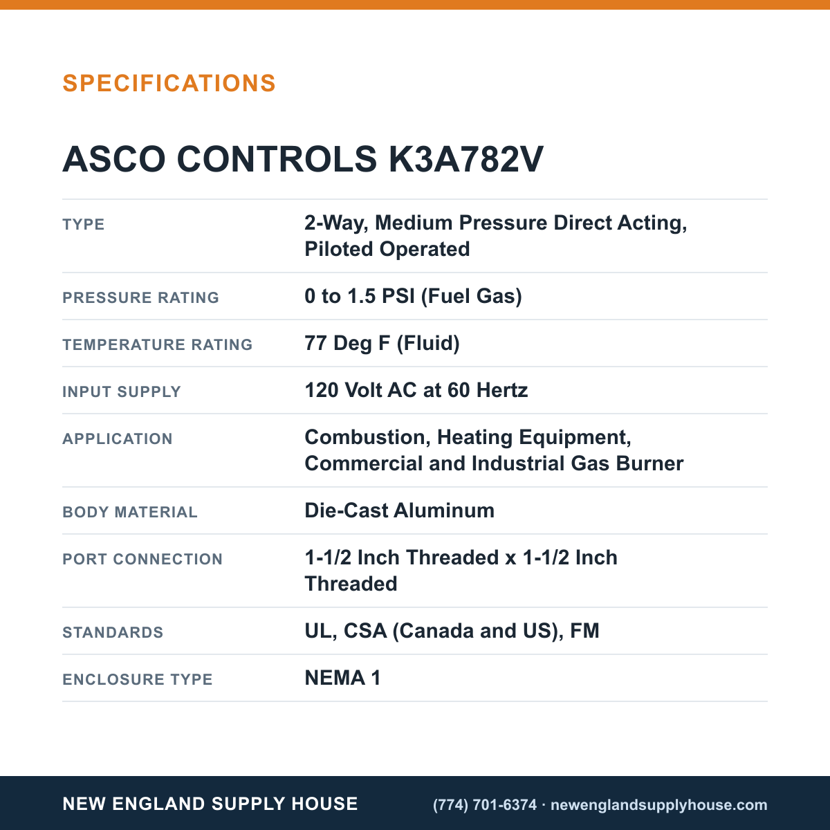 ASCO K3A782V Gas Shut-Off Valve specifications — New England Supply House [NESH-SPECTABLE-V1]