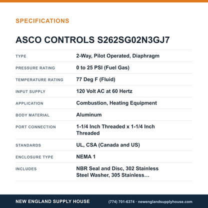 ASCO S262SG02N3GJ7 Gas Vent Valve specifications — New England Supply House [NESH-SPECTABLE-V1]