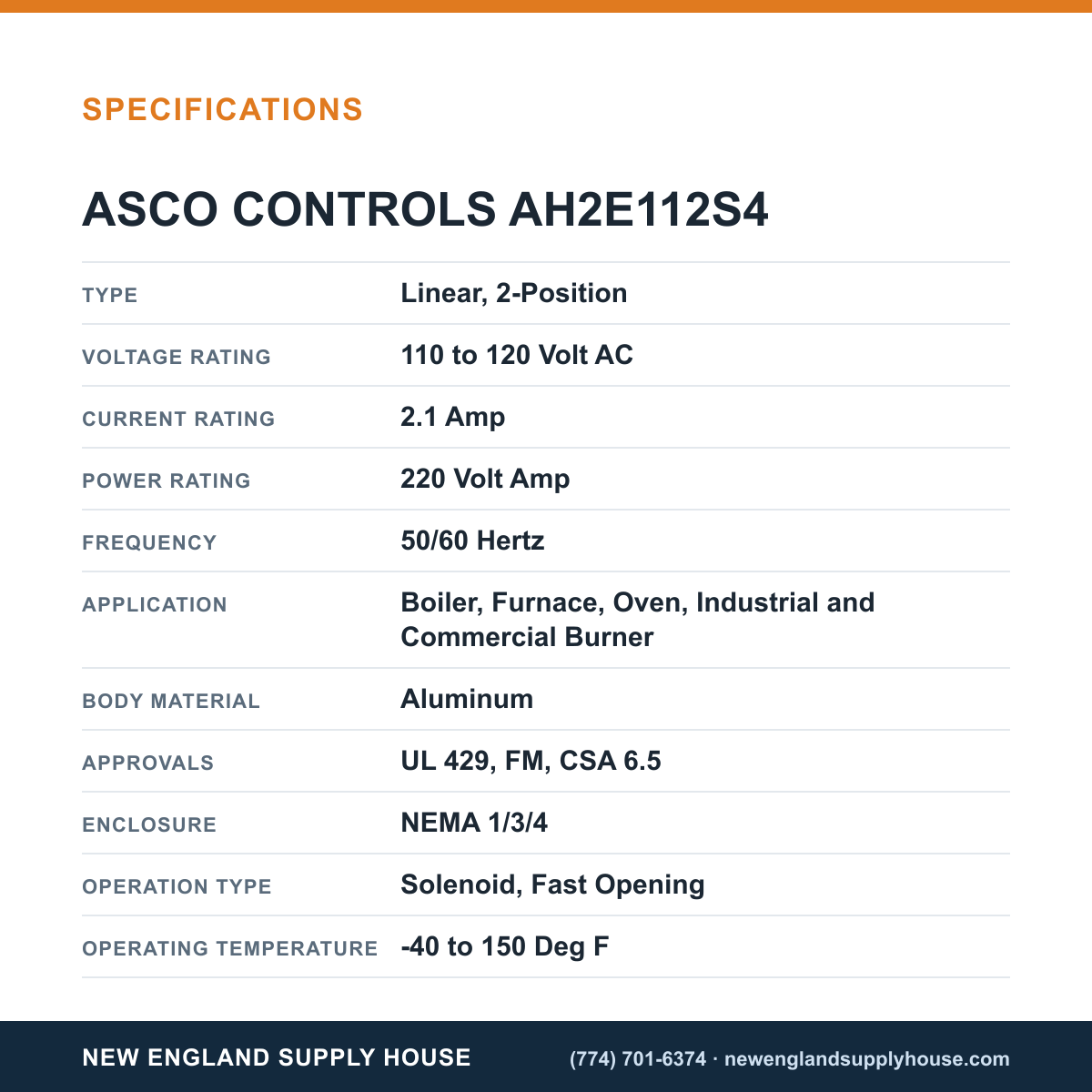 ASCO AH2E112S4 Motorized Valve Actuator specifications — New England Supply House [NESH-SPECTABLE-V1]