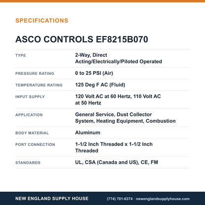 ASCO EF8215B070 Solenoid Valve specifications — New England Supply House [NESH-SPECTABLE-V1]