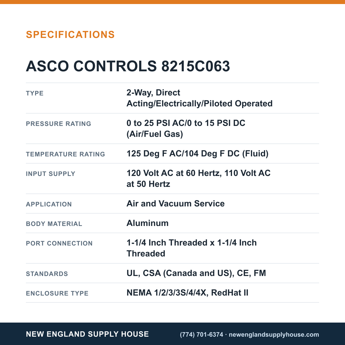 ASCO 8215C063 Solenoid Valve specifications — New England Supply House [NESH-SPECTABLE-V1]