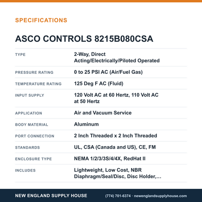 ASCO 8215B080CSA Solenoid Valve specifications — New England Supply House [NESH-SPECTABLE-V1]