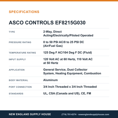 ASCO EF8215G030 Solenoid Valve specifications — New England Supply House [NESH-SPECTABLE-V1]