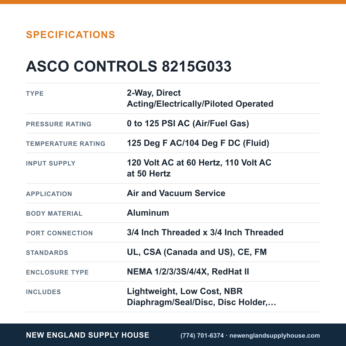 ASCO 8215G033 Solenoid Valve specifications — New England Supply House [NESH-SPECTABLE-V1]