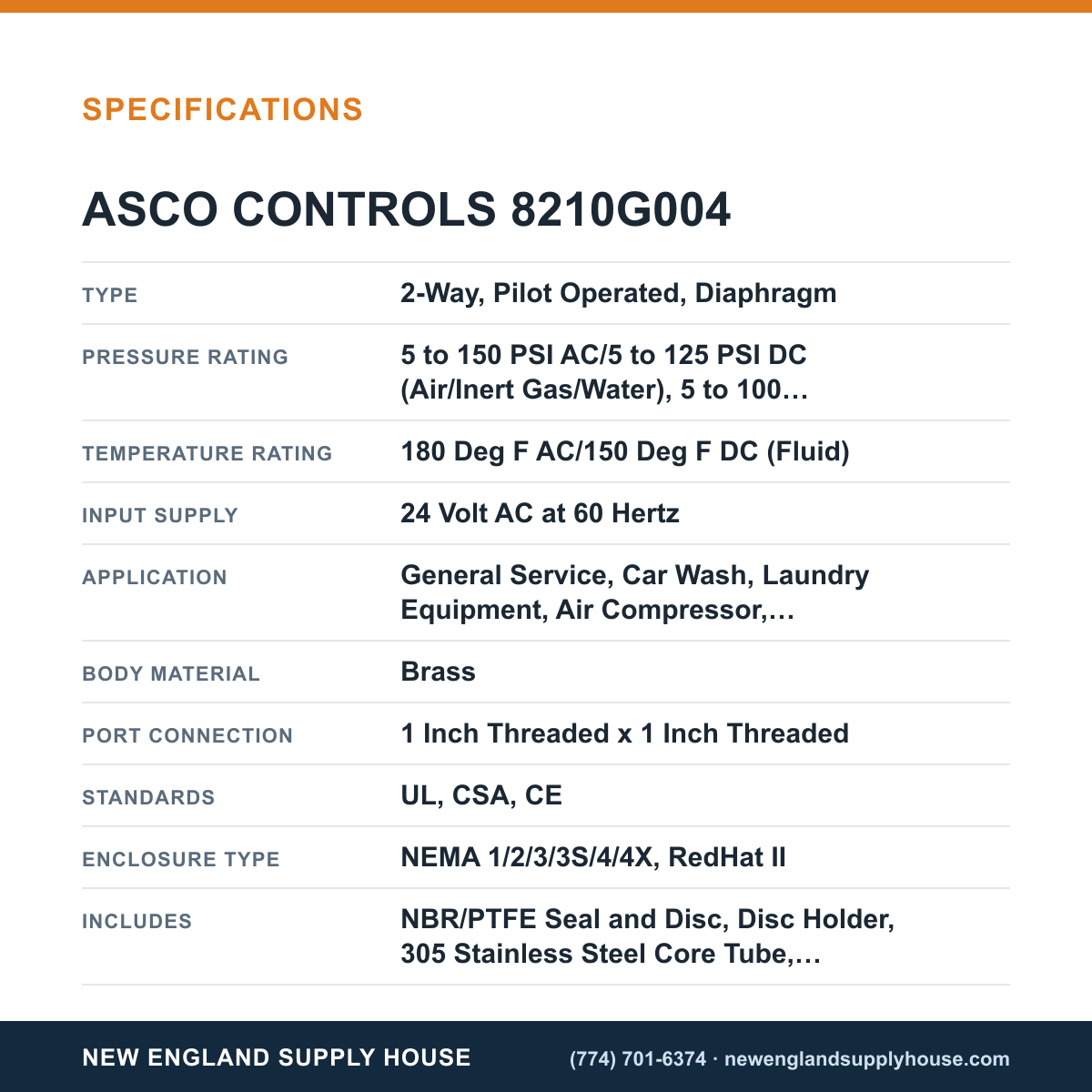 ASCO 8210G004 Solenoid Valve specifications — New England Supply House [NESH-SPECTABLE-V1]