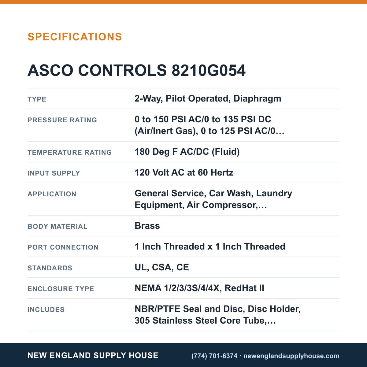 ASCO 8210G054 Solenoid Valve specifications — New England Supply House [NESH-SPECTABLE-V1]