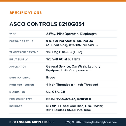 ASCO 8210G054 Solenoid Valve specifications — New England Supply House [NESH-SPECTABLE-V1]
