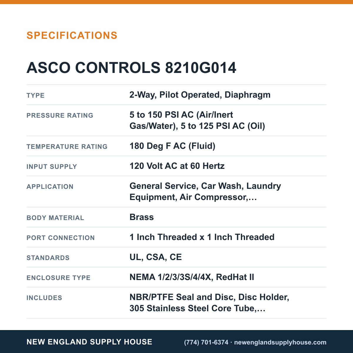 ASCO 8210G014 Solenoid Valve specifications — New England Supply House [NESH-SPECTABLE-V1]