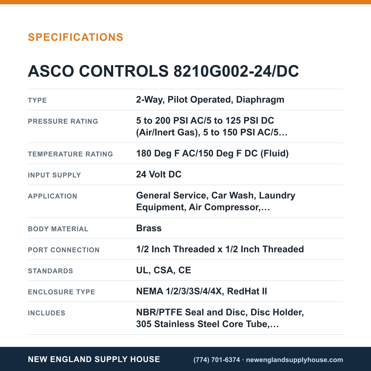 ASCO 8210G002-24/DC Solenoid Valve specifications — New England Supply House [NESH-SPECTABLE-V1]