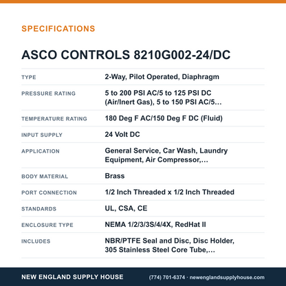 ASCO 8210G002-24/DC Solenoid Valve specifications — New England Supply House [NESH-SPECTABLE-V1]