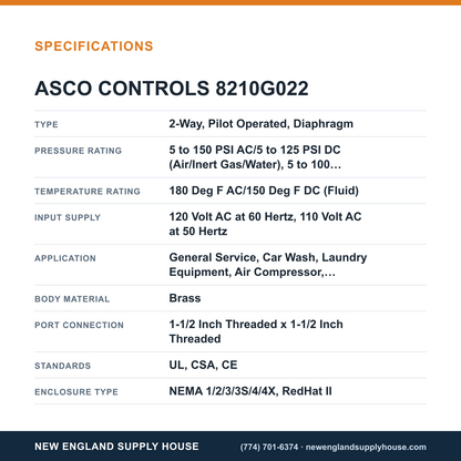 ASCO 8210G022 Solenoid Valve specifications — New England Supply House [NESH-SPECTABLE-V1]