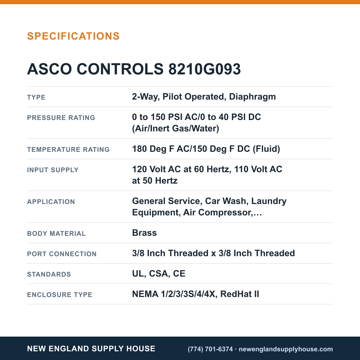 ASCO 8210G093 Solenoid Valve specifications — New England Supply House [NESH-SPECTABLE-V1]