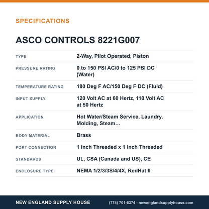 ASCO 8221G007 Solenoid Valve specifications — New England Supply House [NESH-SPECTABLE-V1]