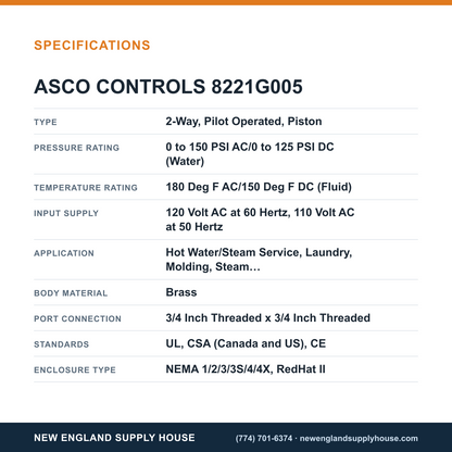 ASCO 8221G005 Solenoid Valve specifications — New England Supply House [NESH-SPECTABLE-V1]