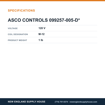 ASCO 099257-005-D* Coil Assembly specifications — New England Supply House [NESH-SPECTABLE-V1]