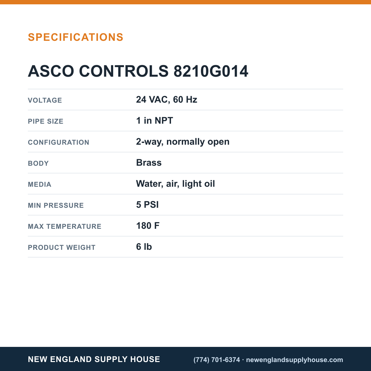 ASCO 8210G014 Solenoid Valve specifications — New England Supply House [NESH-SPECTABLE-V1]
