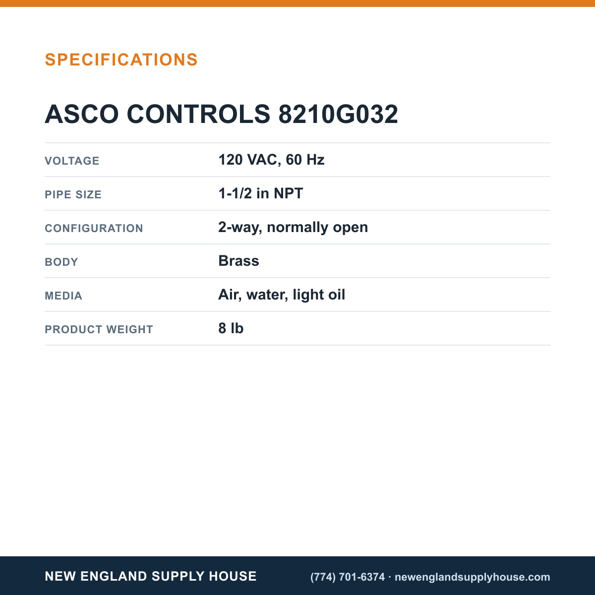 ASCO 8210G032 Solenoid Valve specifications — New England Supply House [NESH-SPECTABLE-V1]