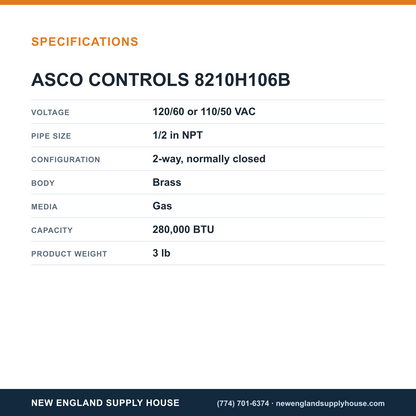 ASCO 8210H106B Gas Solenoid Valve specifications — New England Supply House [NESH-SPECTABLE-V1]