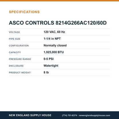 ASCO 8214G266AC120/60D Gas Solenoid Valve specifications — New England Supply House [NESH-SPECTABLE-V1]