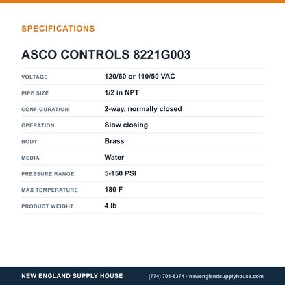 ASCO 8221G003 Solenoid Valve specifications — New England Supply House [NESH-SPECTABLE-V1]