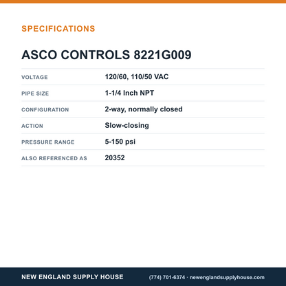 ASCO 8221G009 Solenoid Valve specifications — New England Supply House [NESH-SPECTABLE-V1]