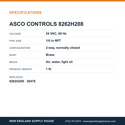 ASCO 8262H208 Solenoid Valve specifications — New England Supply House [NESH-SPECTABLE-V1]