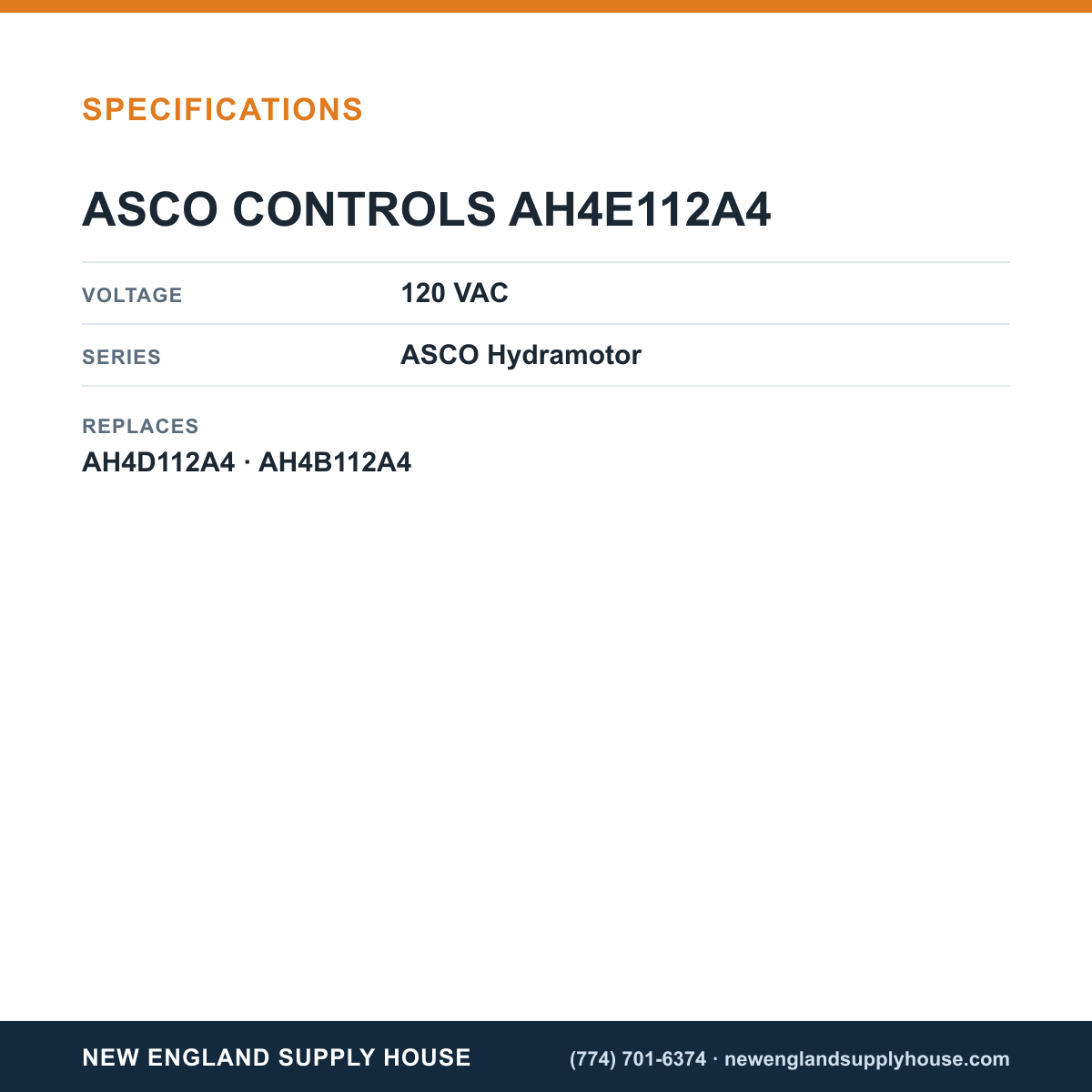 ASCO AH4E112A4 Hydramotor Actuator specifications — New England Supply House [NESH-SPECTABLE-V1]