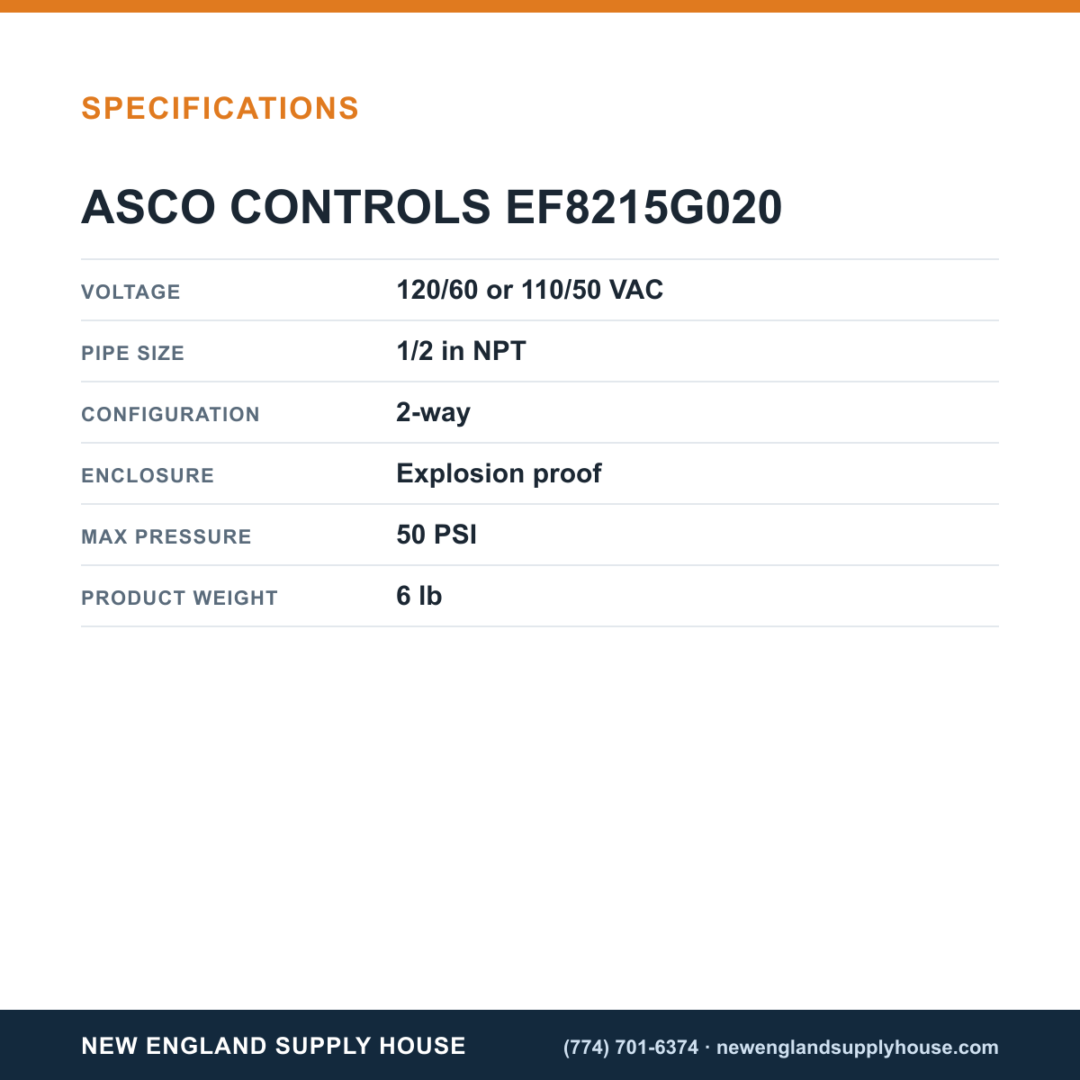 ASCO EF8215G020 Solenoid Valve specifications — New England Supply House [NESH-SPECTABLE-V1]