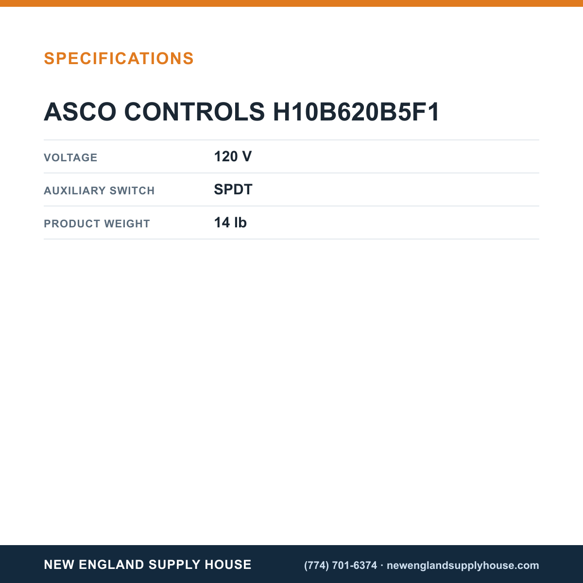 ASCO H10B620B5F1 Actuator with Auxiliary Switch specifications — New England Supply House [NESH-SPECTABLE-V1]
