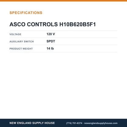 ASCO H10B620B5F1 Actuator with Auxiliary Switch specifications — New England Supply House [NESH-SPECTABLE-V1]