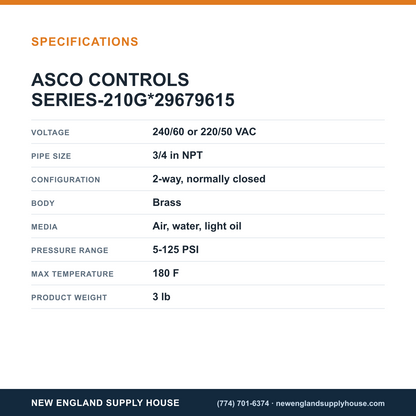 ASCO 8210G009 Solenoid Valve specifications — New England Supply House [NESH-SPECTABLE-V1]