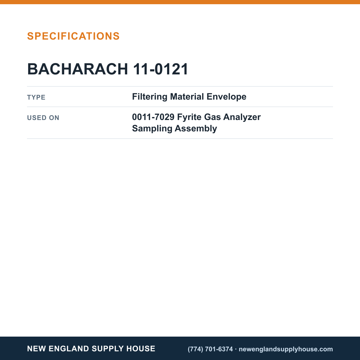 Bacharach 11-0121 Gas Analyzer Sampling Assembly Filtering Material Envelope specifications — New England Supply House [NESH-SPECTABLE-V1]
