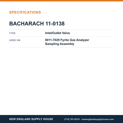 Bacharach 11-0138 Gas Analyzer Sampling Assembly Inlet/Outlet Valve specifications — New England Supply House [NESH-SPECTABLE-V1]
