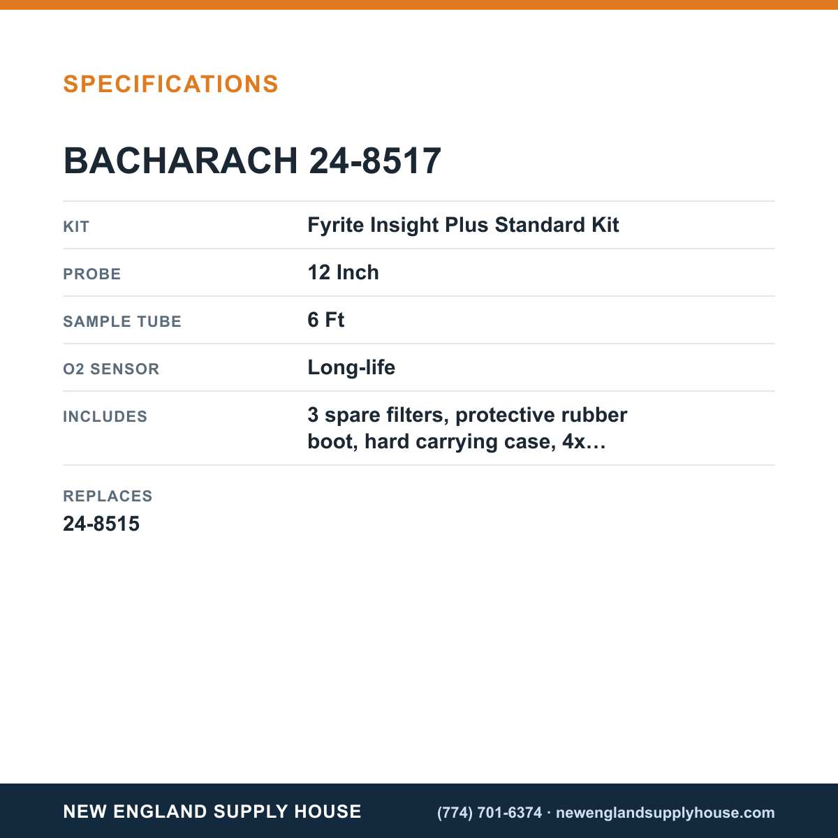 Bacharach 24-8517 Gas Analyzer specifications — New England Supply House [NESH-SPECTABLE-V1]