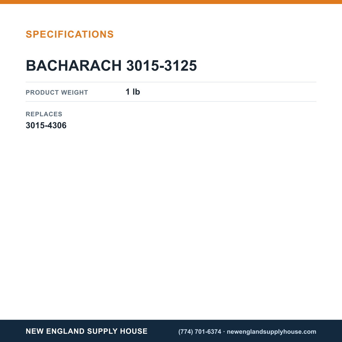 Bacharach 3015-3125 Charcoal Filter Assembly specifications — New England Supply House [NESH-SPECTABLE-V1]