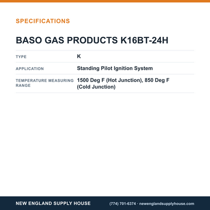 Baso Gas Products K16BT-24H Thermocouple specifications — New England Supply House [NESH-SPECTABLE-V1]