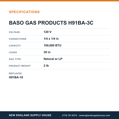 Baso Gas Products H91BA-3C Valve specifications — New England Supply House [NESH-SPECTABLE-V1]