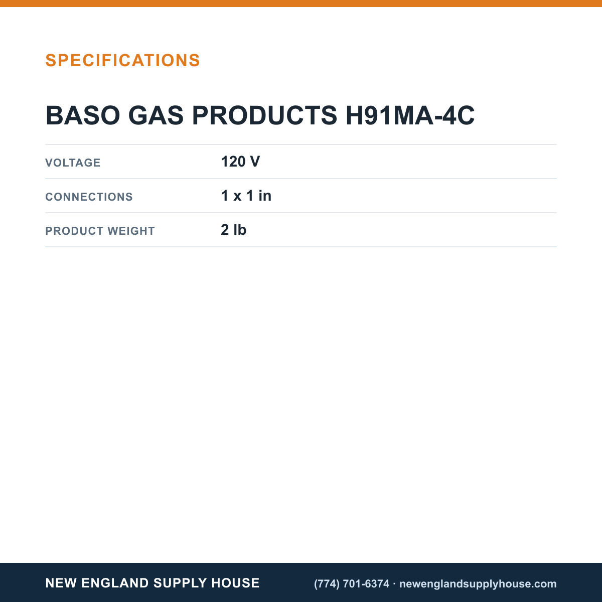 Baso Gas Products H91MA-4C Automatic Valve specifications — New England Supply House [NESH-SPECTABLE-V1]