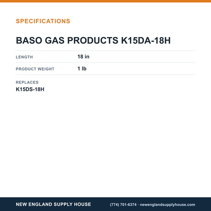 Baso Gas Products K15DA-18H Thermocouple specifications — New England Supply House [NESH-SPECTABLE-V1]
